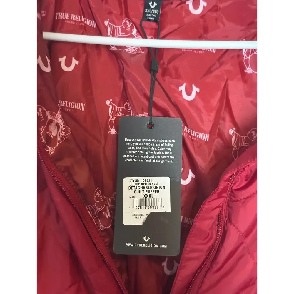 True Religion Men’s Red Dahlia Detachable Onion Quilt Puffer Jacket NWT Read